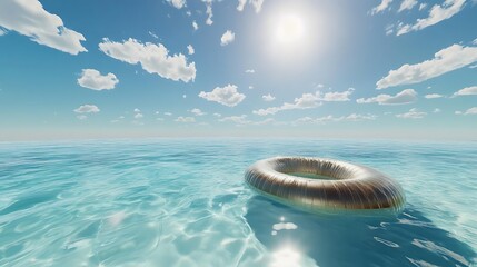 Wall Mural - pool raft drifting in clear water surrounded by sunny skies in a calm swimming pool