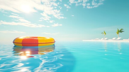 Wall Mural - sunny pool with a colorful raft floating peacefully under the clear sky