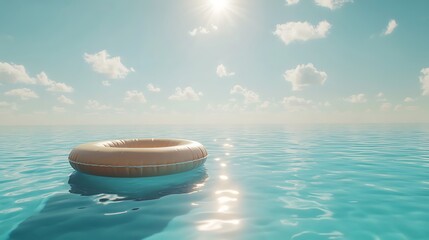 Wall Mural - bright sun and a pool raft floating on the shimmering surface of a tranquil swimming pool