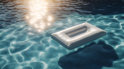 Wall Mural - a serene swimming pool with a floating pool raft and sunlight casting reflections