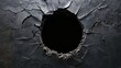 © Natchooda - A black ceramic wall crumbling around a dark black hole, emitting a faint glow from the shattered pieces, creating a dramatic and intense visual