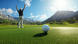 © krit - Golf victory celebration at scenic mountain course sports photography landscape view