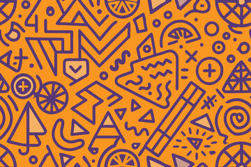 Wall Mural - Hand-drawn abstract doodle seamless pattern with fun and playful artistic shapes.
