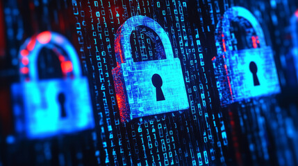 abstract cyber security with shield blue circle technology future cyber background.