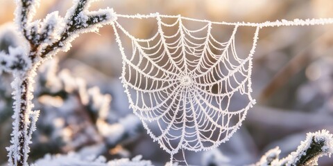 intricate spider web adorned with delicate hoar frost, creating a mesmerizing display of nature s ar