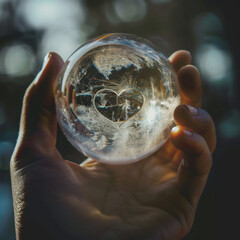 Canvas Print - Heart Reflected in Crystal Ball Held with Care