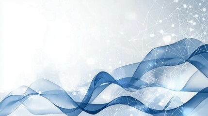 Wall Mural - Abstract Blue Waves with Light Background and Geometric Shapes