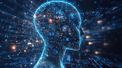 Abstract technology wave concept working data of Artificial intelligence and futuristic digital for future on dark blue background.