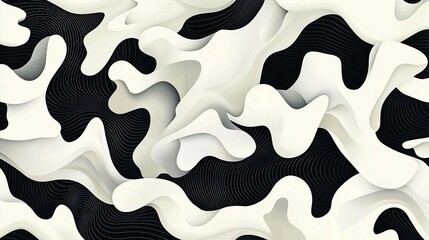 Wall Mural - Abstract Fluid Shapes in Black and White with Wavy Patterns