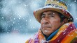 © Zaidi - Bolivian Man in Traditional Attire Against Snowy Background