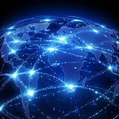 Wall Mural - globe interconnected with glowing networks,circuit boards,global technology and digital networks,ear