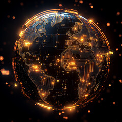 Wall Mural - globe interconnected with glowing networks,circuit boards,global technology and digital networks,ear