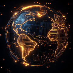 Wall Mural - globe interconnected with glowing networks,circuit boards,global technology and digital networks,ear