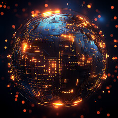 Wall Mural - globe interconnected with glowing networks,circuit boards,global technology and digital networks,ear