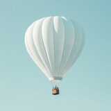 A white hot air balloon floating in the clear sky, a minimalist, realistic photographic style, a light blue background, a minimalist scene, soft tones, and high-definition image qu