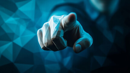 Wall Mural - abstract technology line triangle and finger points low poly polygonal future modern wireframe on ci