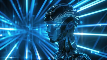 Artificial Intelligence Concept - Metallic Robot Head