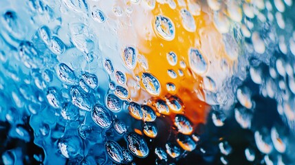 Aufkleber - Water droplets creating an abstract colorful texture on a window glass