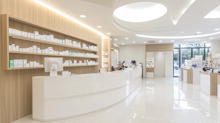 A photostock of a clean and modern pharmacy interior