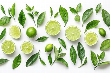 Wall Mural - Fresh Limes and Leaves Flat Lay