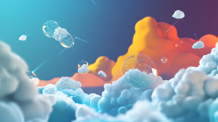 Wall Mural - abstract cloud technology with big data and smartphone concept connection by collecting data in the 
