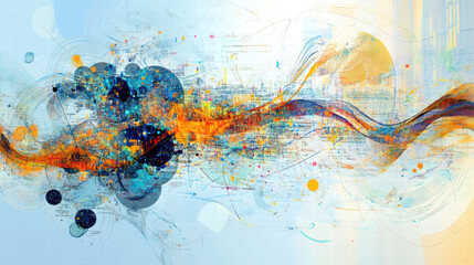 abstract visualization of coding processes with vibrant colors and dynamic patterns, representing complexity and beauty of programming