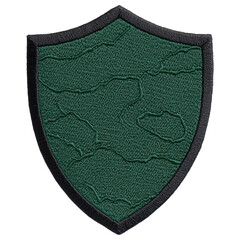 A green shield patch featuring a textured design, bordered in black, commonly associated with military or tactical applications.