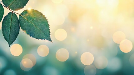 Fototapete - Rose leaves abstract background concept. Delicate green leaves with a soft bokeh background, evoking tranquility and nature's beauty.