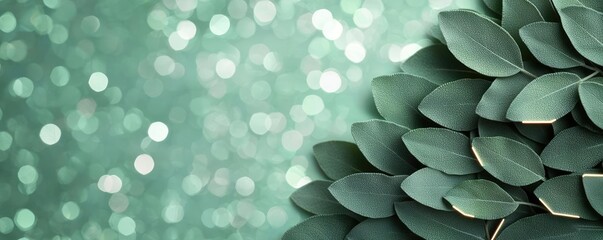 Poster - Sage leaves abstract background concept. A close-up of green leaves with a sparkling background, symbolizing nature's beauty.