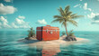 © Abu - Creative summer beach scene with a giant suitcase on a tropical island for a travel concept