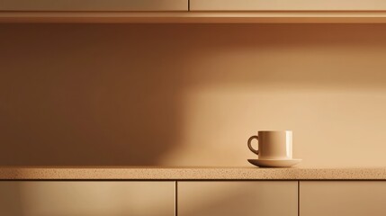 Poster - Minimalist kitchen setting with coffee cup.