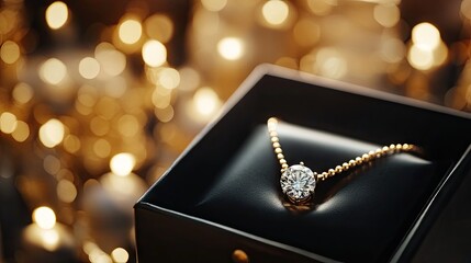 Wall Mural - Elegant Diamond Necklace in Luxurious Gift Box with Bokeh Background