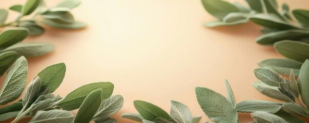 Poster - Sage leaves abstract background concept. A beautiful arrangement of green leaves on a soft background, perfect for nature themes.