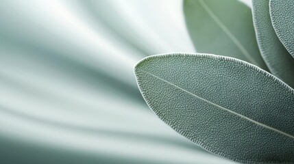 Poster - Sage leaves abstract background concept. Close-up of green leaves against a soft, flowing background, showcasing nature's beauty.