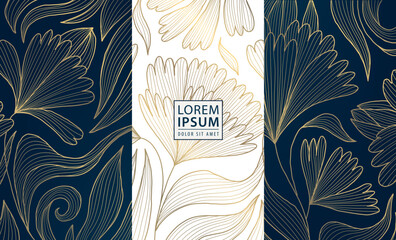 Wall Mural - vector set of line flower patterns, art deco floral textures, leaves plant ornaments. wine, beauty p