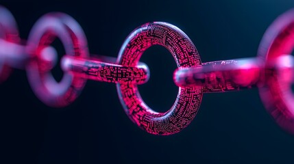 Futuristic Digital Chain Links with Binary Code Displaying Data Transmission Concept