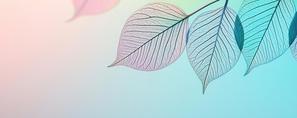 Poster - Plane tree abstract background idea. Delicate leaves with a soft pastel gradient, creating a serene and calming atmosphere.