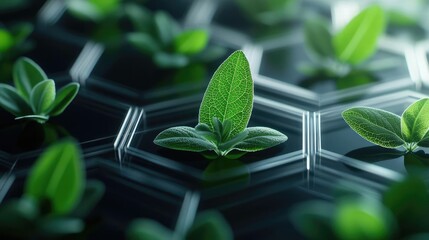Fototapete - Sage leaves abstract background concept. Close-up of vibrant green leaves growing in a geometric pattern, symbolizing nature's beauty.