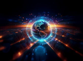 Wall Mural - a vibrant, glowing earth surrounded by a futuristic energy field, radiating light and connected line