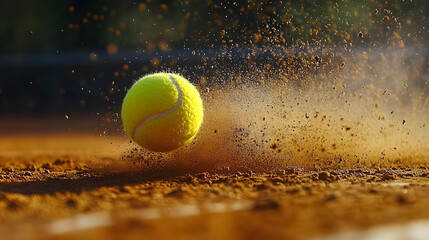 Poster - Close up on a tennis ball bouncing on the clay of roland garros