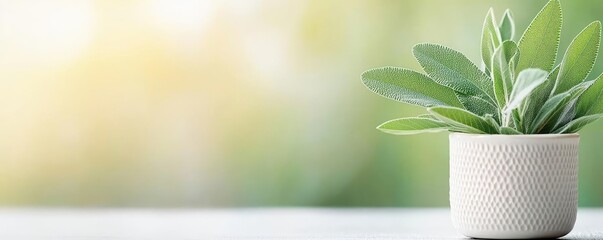 Poster - Sage leaves abstract background concept. A vibrant potted plant enhancing a serene indoor environment.