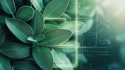 Poster - Sage leaves abstract background concept. Close-up of fresh green leaves with soft sunlight and digital effects for a modern feel.
