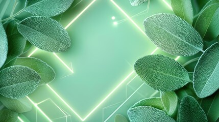 Poster - Sage leaves abstract background concept. A fresh green leaf background with glowing elements for a nature-inspired design.