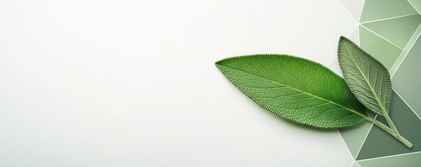 Poster - Sage leaves abstract background concept. A close-up view of green leaves on a subtle geometric background representing nature.