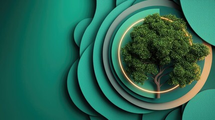 Poster - Plane tree abstract background idea. Stylish abstract design featuring a tree surrounded by layered green shapes.