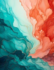 high-resolution scan of a watercolor painting featuring soft, flowing gradients of teal and pink