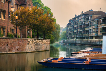 Canvas Print - Punts on the river Cam in Cambridge at sunrise. England