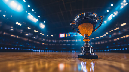 Poster - the trophy cup in a basketball stadium scenery