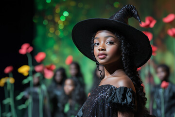 Wall Mural - A teenage girl on stage dressed as a witch.