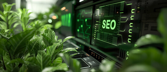 businessman pushing a SEO button on a touch screen interface